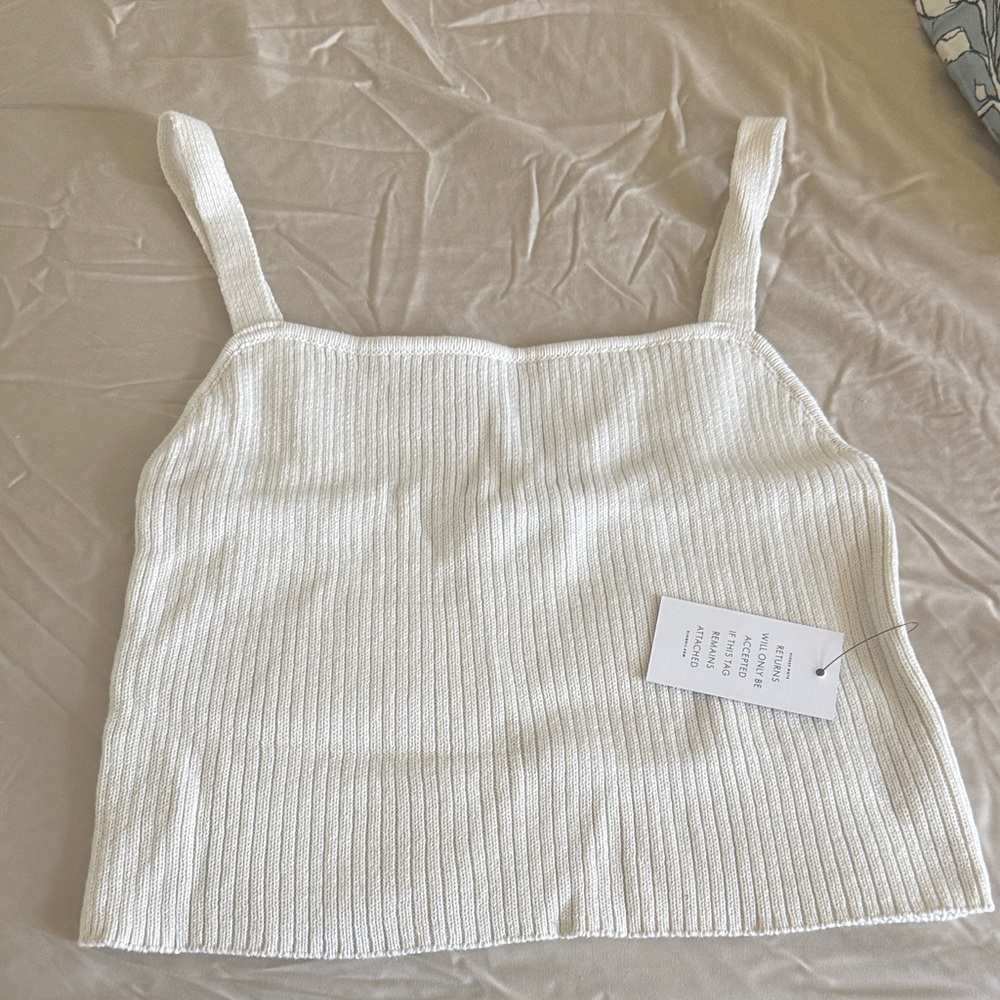 Eloquii White Ribbed Square-Neck Tank Camisole